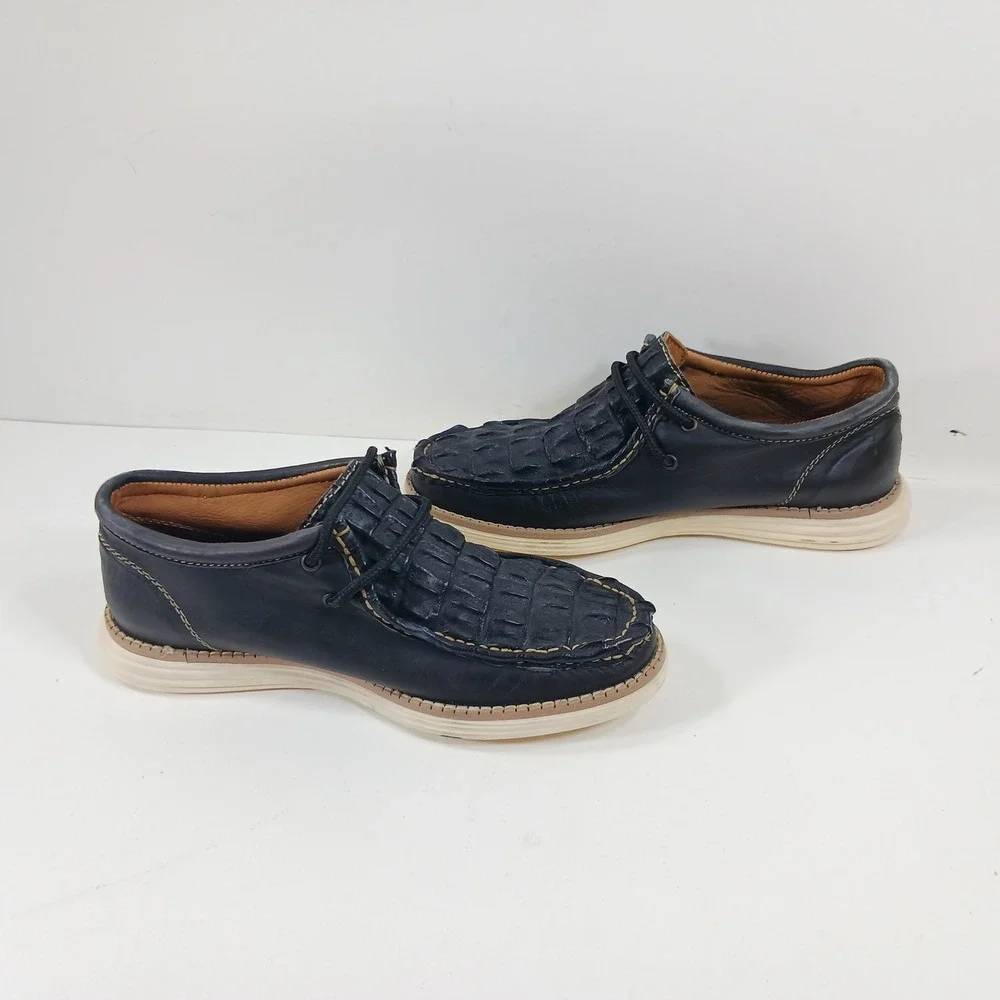 Vaccari Mens Navy Blue Goat Leather Exotic Moc Toe Driving Loafers Size‎ 11